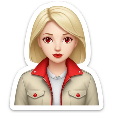 white conservative woman in jacket with red sticker