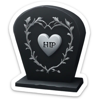 a black tombstone with the inscriptions in silver R. i. p. and a silver heart in the center sticker