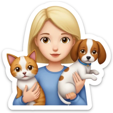 Girl holding a cat and a dog sticker