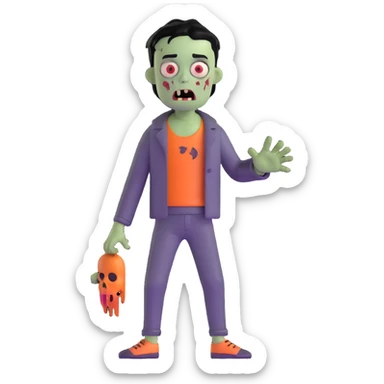 boy zombie with black hair, emo style sticker