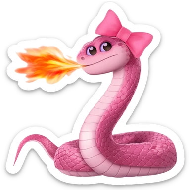 pink snake with pink bow on head throwing fire from mouth sticker