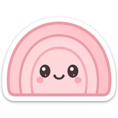 kawaii style icon of a pink rainbow with a cute face, soft pinks sticker
