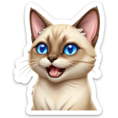 Cinematic Cute Yawning Siamese Cat Portrait Emoji, Head tilted slightly with a dramatic, wide-open yawn, sleek cream-colored fur with contrasting dark points on the ears, face, paws, and tail, piercing sapphire-blue eyes that are barely open, Simplified yet irresistibly adorable features, highly detailed, glowing with a soft, cozy glow, high shine, relaxed yet expressive, stylized with a touch of whimsy, bright and endearing, soft glowing outline, capturing the essence of a sleepy yet affectionate kitty, so drowsy it feels like it could stretch right out of the screen and curl up for a nap! sticker