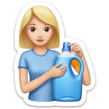 woman holding laundry detergent sticker