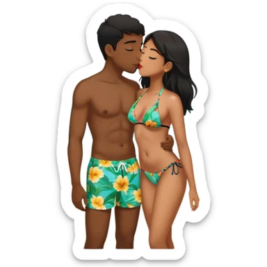 Black boy at the beach kissing south Asian girl sticker
