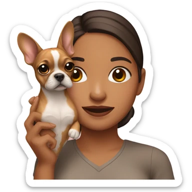 Emoji of a Latina holding a light brown frenchie sticker
