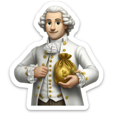 white aristocrat XVIII century with money bag in his hands sticker