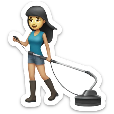 Pretty woman using a metal detector on ground sticker