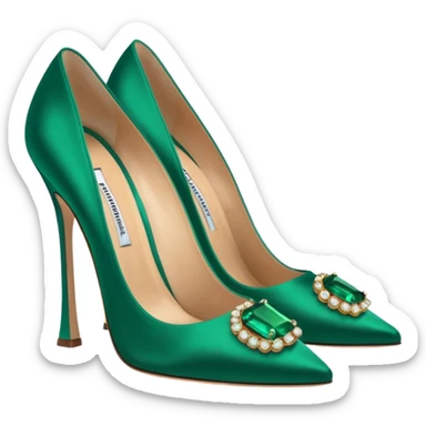 manolo blahink 90's satin pump add the jewelry to the front green sticker