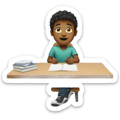 boy is sitting at desk and rising hand sticker