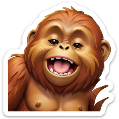 Cinematic Cute Yawning Orangutan Portrait Emoji, Head tilted slightly with a dramatic, wide-open yawn, showcasing a richly textured face with half-closed, sleepy eyes and a relaxed, open expression, Simplified yet irresistibly adorable features, highly detailed, glowing with a soft, cozy jungle glow, high shine, relaxed yet expressive, stylized with a dash of whimsical charm, soft glowing outline, capturing the essence of a drowsy yet affectionate guardian that appears ready to stretch out for a nap! sticker