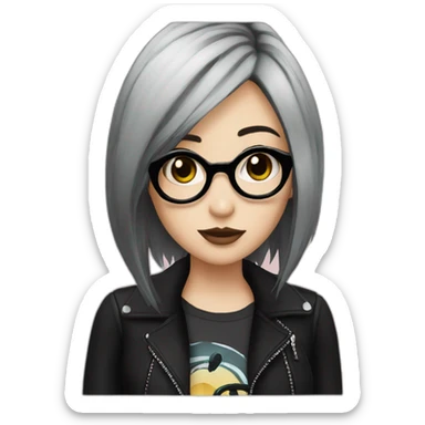 Emo girl with glasses and graphic eyeliner and black hair wearing a club outfit sticker