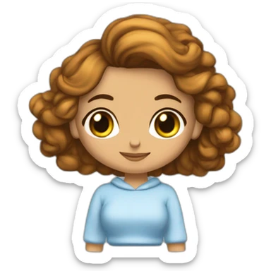 Chica española con pelo castaño falda corta blanca sudadera azul cielo manga larga curpo entero sticker