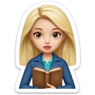 generate a pretty bratz girl with dark circles and a book in hand sticker