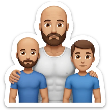 Muscular Bald beard men with his fit wife long brown hair and 3 sons sticker