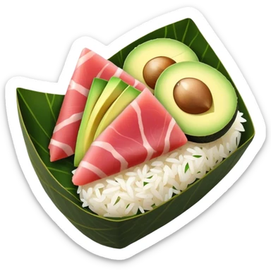 I want a Temaki, is a type of sushi that is hand-rolled into a cone shape. It typically consists of a sheet of nori (seaweed) wrapped around a filling of sushi rice, fresh raw fish (such as tuna or salmon), and other ingredients like cucumber, avocado, or pickled radish. The cone is designed to be eaten with your hands, and the nori provides a crisp texture that contrasts with the soft rice and fillings. The top of the cone is often left open, showcasing the colorful ingredients inside. The overall appearance is a vibrant, textured, and appetizing handheld sushi roll. sticker