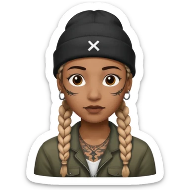 braided and tattoedbraided with lots lots lots of face tattooes and a hat sticker