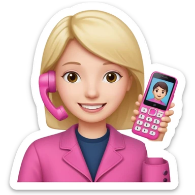 pink video call between one person holding the phone with a person on the phone screen sticker