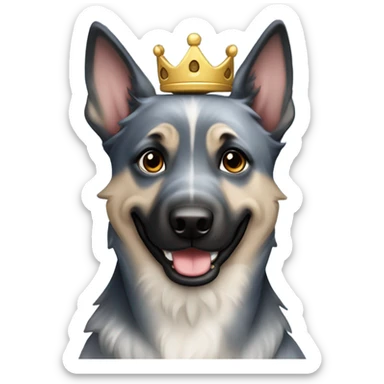 A smiling malinois dark blue merle color, without red and white color with a crown on his head sticker