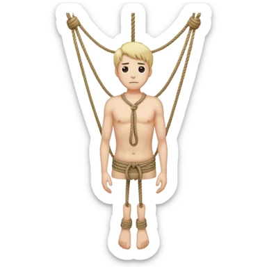 A man with a rope tied by his neck hanging, dead eyes, full body hanging, no other ropes  sticker