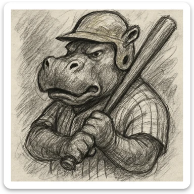 hippo holding a baseball bat, wearing a yellow helmet, pinstripes outfit sticker