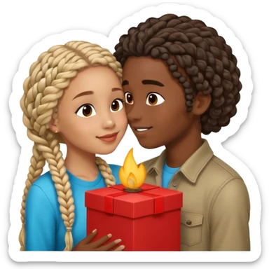 darkskin girl with box braids kissing light skin boy with curly hair sticker