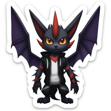 Cool Anthro Black Noivern-Absol-Litten-Pokémon with edgy stripes hoodie spiked collar punk Full Body sticker