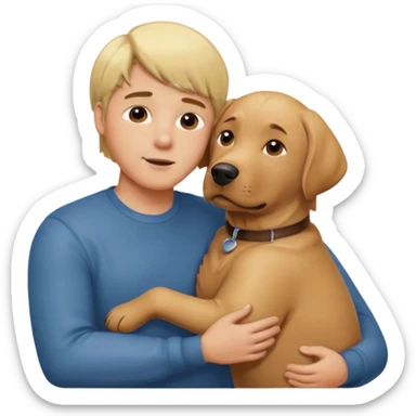 brown labrador hugging with man with blond hair sticker