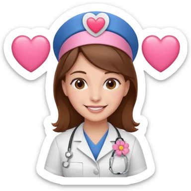 Brown hair Nurse with pink heart and flowers surround her head sticker