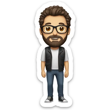 fair man with glasses and beard and cool hairstyle with bat sticker