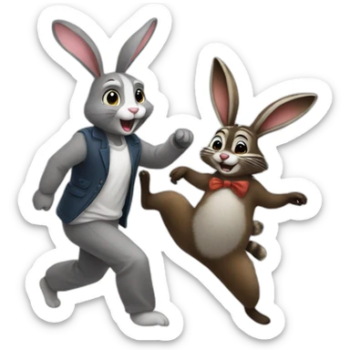 bunny dancing with raccoon cute sticker