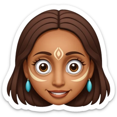 brown Maori female face doing a female pukana, big eyes and upside down smile sticker