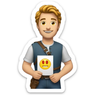 Hans holding a poster with « YES » on it sticker