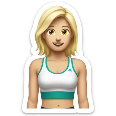 blonde woman in sport top raising her hand hello sticker