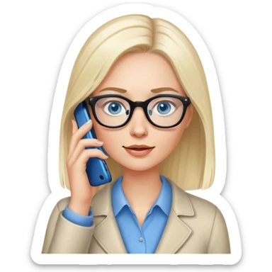 Pale Realistic balage hair woman wearing glasses and blue eyes speaking on 1 cell phone sticker