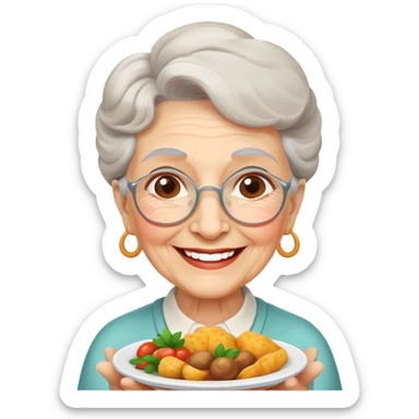 happy elderly grandmother smiling with delicious homemade food sticker