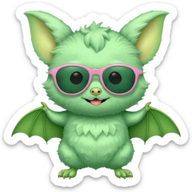 cute green pastel bat with sunglasses, full body sticker