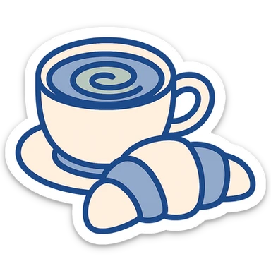 minimal flat color style matcha latte and croissant together sticker