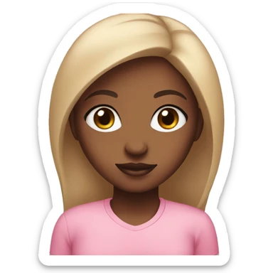 Brown girl with large black eyes and lashes, a pink shirt sticker