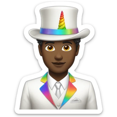 Posh-boy-with-white-suit-and-rainbow-unicorn-hat sticker