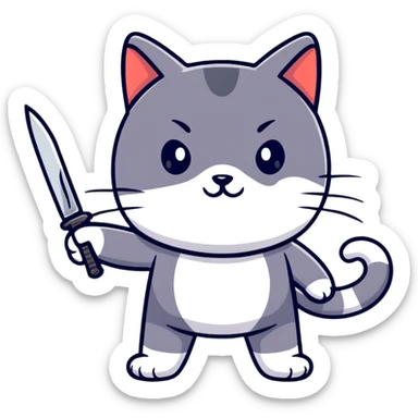 cute cat with a knife sticker