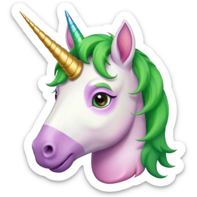unicorn face cute and green haired and bearded wearing hat sticker