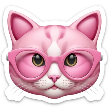 A 3D cartoon rose-pink cat-eye shaped spectacle, glossy curved frame, soft reflections, isolated on plain background. only glasses. sticker