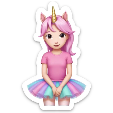 head of an anthropomorphised female unicorn in tutu and pink t-shirt, relaxed pose sticker