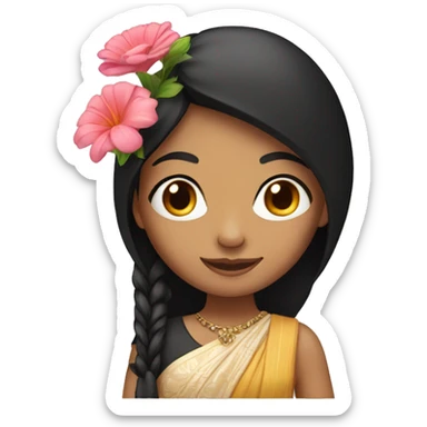 indian girl with black straight hair holding bouquet  sticker