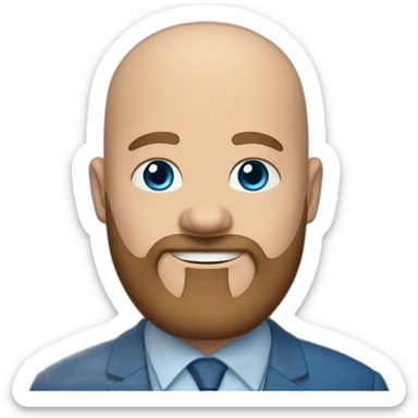 blue eyes fat smiling bald man with a long brown beard in a blue suit sticker