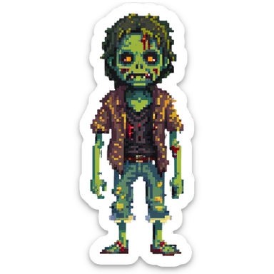 zombie with decaying skin and tattered clothes sticker