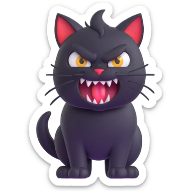 angry black cat with fur standing up and sharp teeth sticker