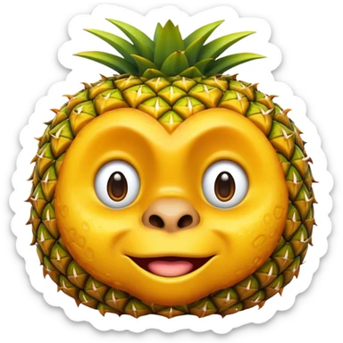 pineapple, emoji style, similar to orangutan face emoji style, shiny surface sticker