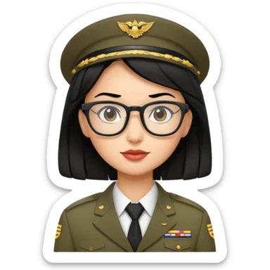 Black hair military secretary glasses nerd cute no hat no insignia sticker